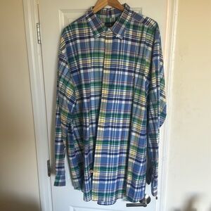 Ralph Lauren Blue Green Yellow Plaid Casual Button Down Shirt